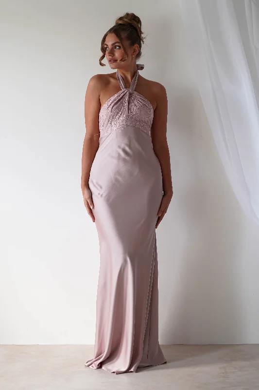 Alice Satin Halterneck Gown | Rose