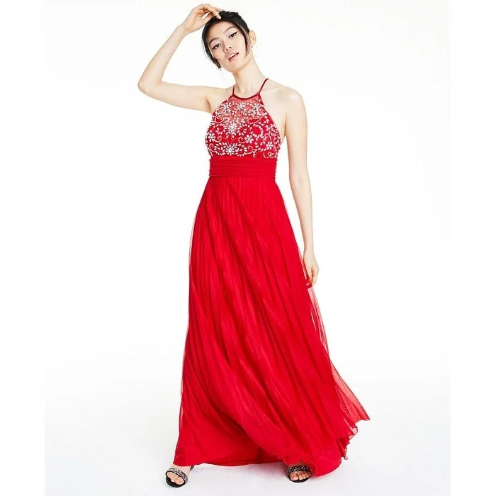 B Darlin Junior's Beaded Halter Gown Red