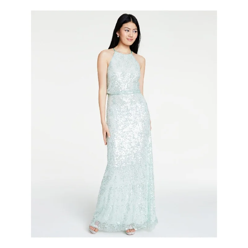 B Darlin Junior's Sequined Halter Blouson Gown Green