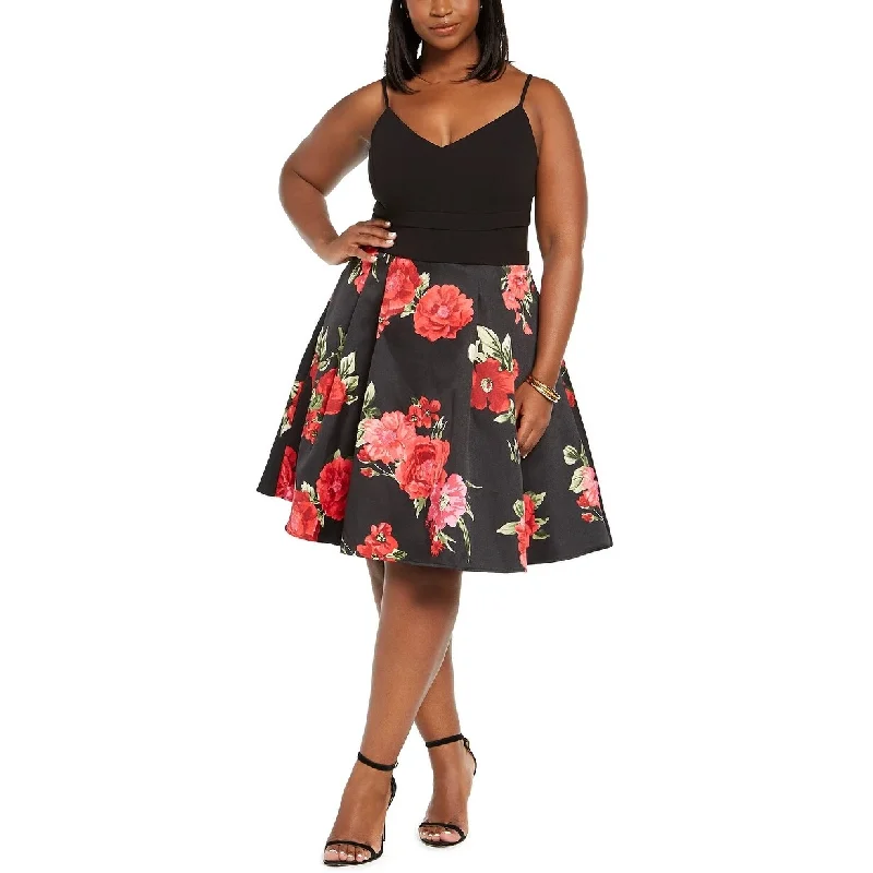 B Darlin Women's Trendy Plus Size Floral Mesh Dress Black Size Square 24