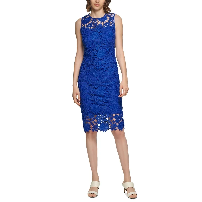 Calvin Klein Women's Sleeveless Lace Sheath Dress Blue Size 10