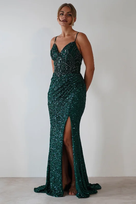 Candyce Sequin Mermaid Gown | Emerald Green