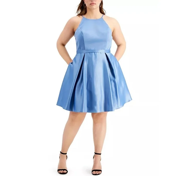 City Studios Women's Trendy Plus Satin Skater Dress Light Blue Size 22W