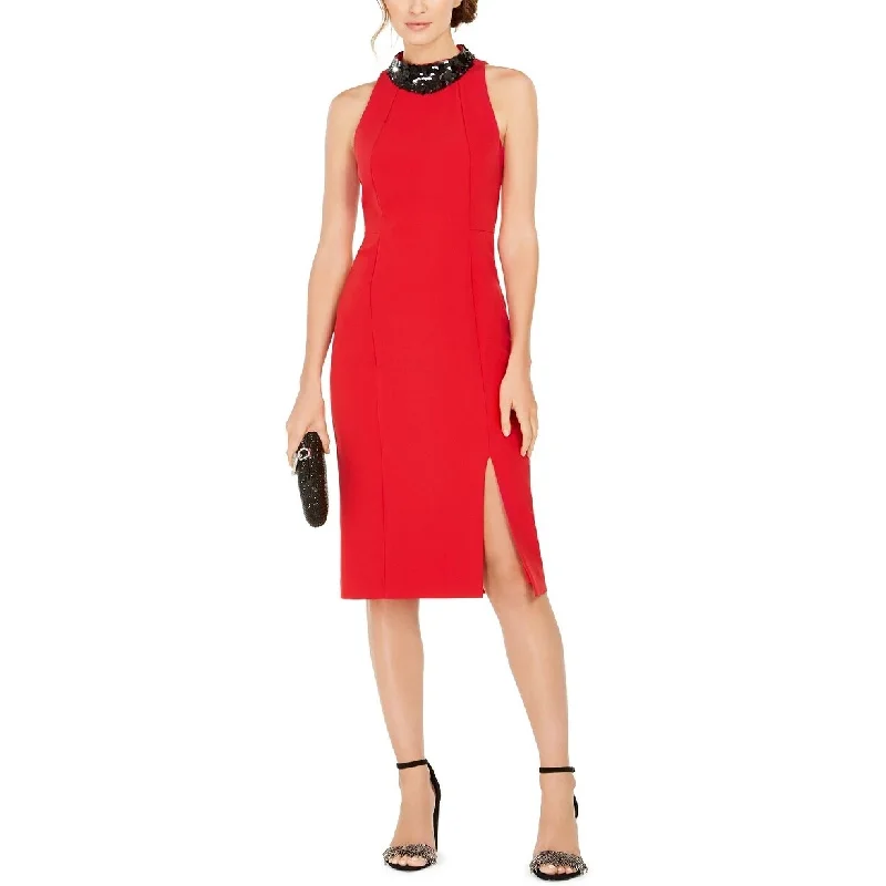 Taylor Women's Dresses Paillette Neck Sheath Dress Red Size 4