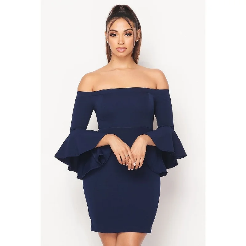 Teeze Me Juniors' Ruffle-Sleeve Off-The-Shoulder Dress Blue Size 1