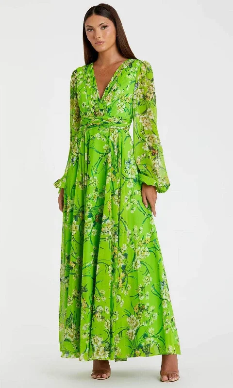 Ieena Duggal 56013 - Floral Printed Deep V-Neck Maxi Dress