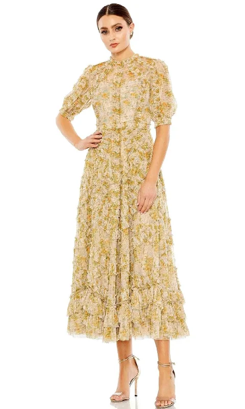 Mac Duggal 8011 - Floral Puff Sleeves Maxi Dress