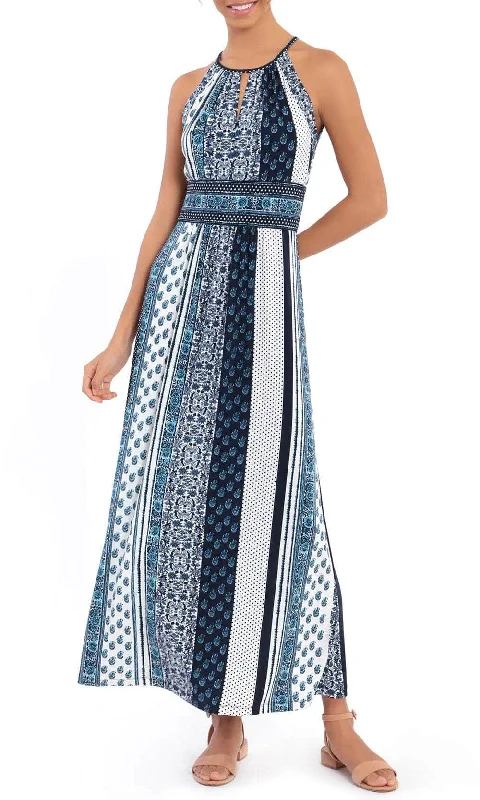 London Times T6345M - Keyhole Front Print Maxi Dress