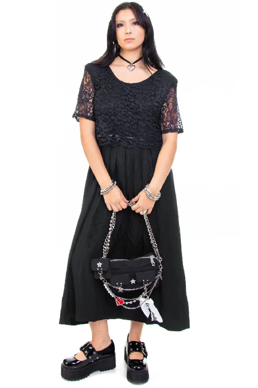 Vintage 80's Black Gothic Lace Maxi Dress - M/L