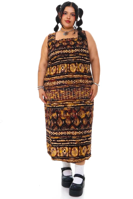 Vintage Y2K Earth Spiral Mixed Print Maxi Dress - XL/2X