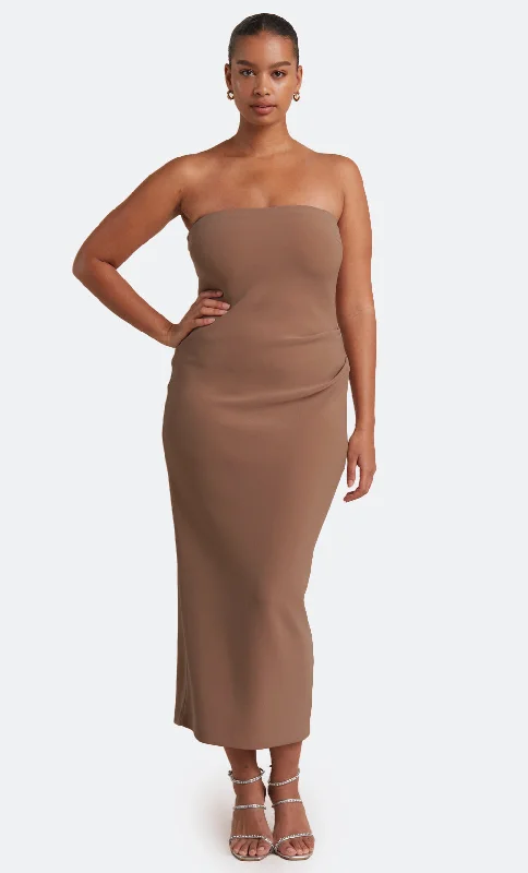 KARINA STRAPLESS MIDI DRESS - MILK CHOCOLATE